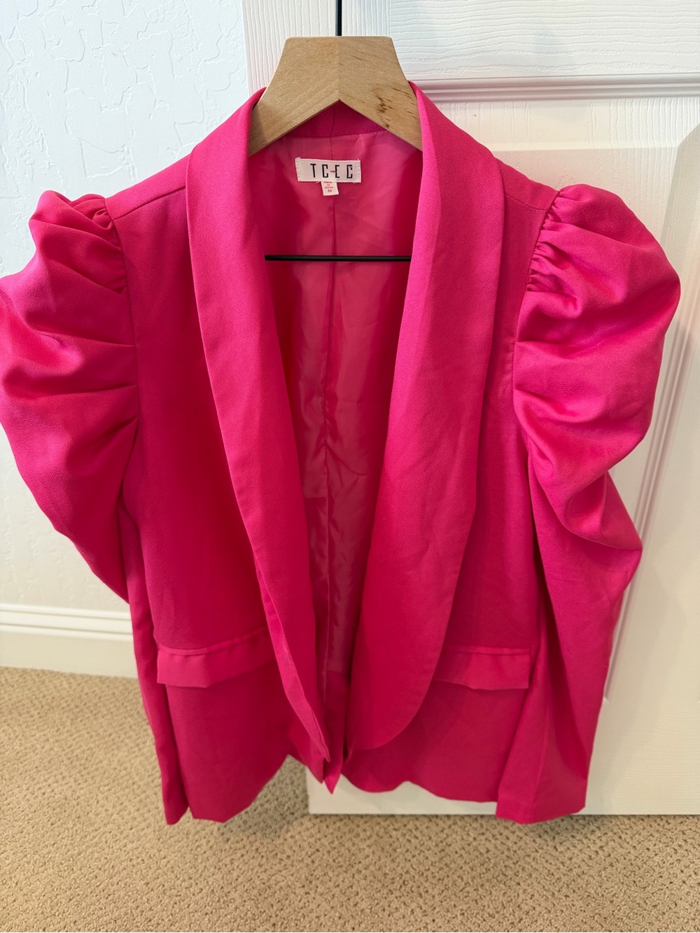 TCEC Hot Pink Open-Front Blazer with Shawl Collar